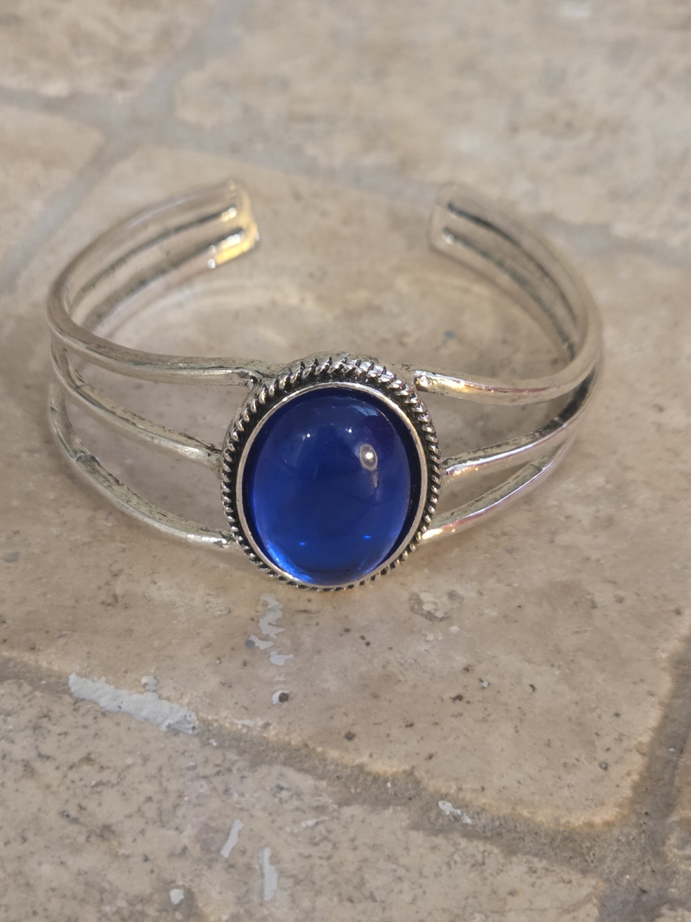 Silver Cuff Bracelet with Blue Stone